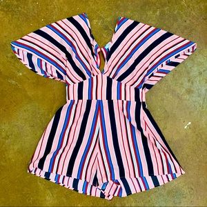 Formal Striped V-Neck Romper